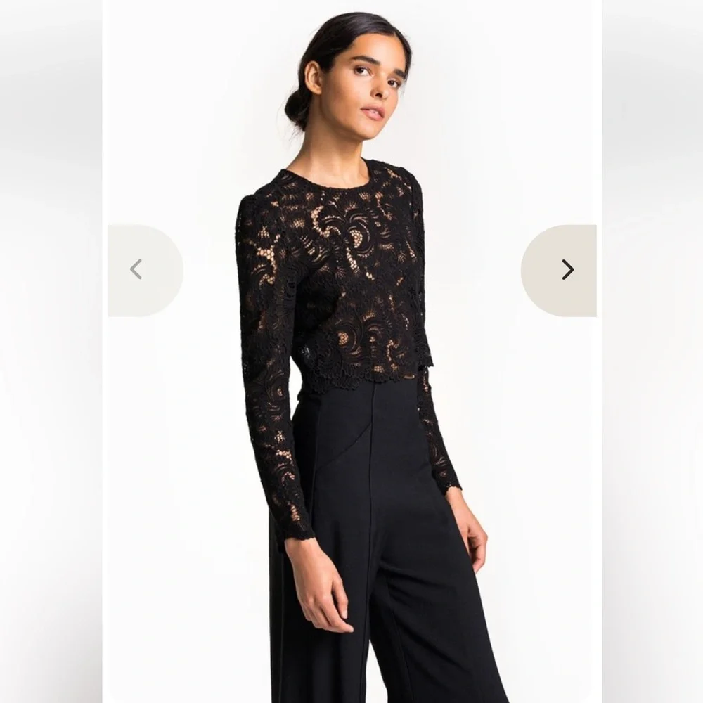 A.L.C. Talia Long-Sleeve Jewel-Neck Cropped Lace Top - Like New, Black, Size 4 - Picture 2 of 9